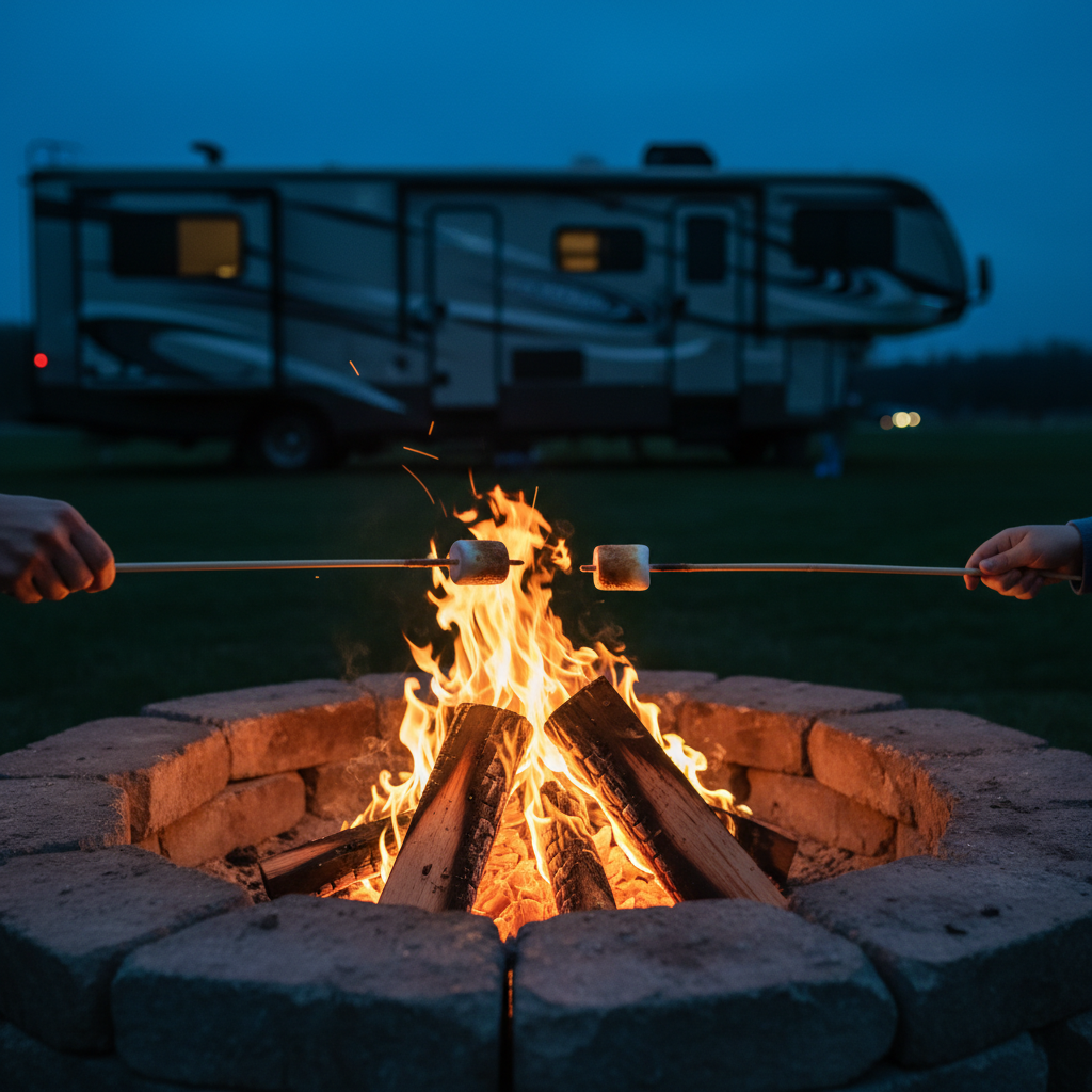 Campfire area at Ahoy RV Resort